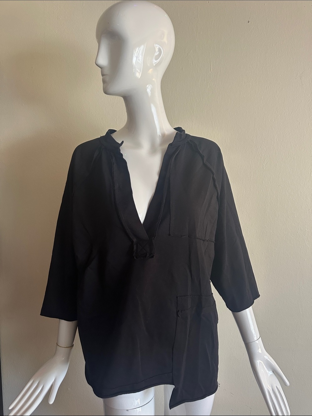 Relaxed Black V-Neck Tunic